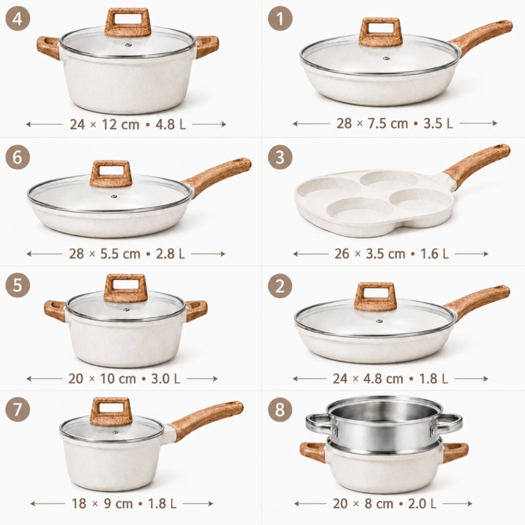 Set completo Ardellis™ — 8 pentole e padelle con misure